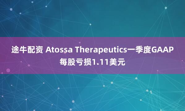 途牛配资 Atossa Therapeutics一季度GAAP每股亏损1.11美元